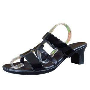 Munro Women Strappy Sandal 7.5 Medium Dress Block Heel Black Patent Leather